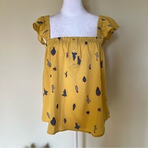 Cute Yellow Tiny Cactus Flutter Strap Tank Top - Size S